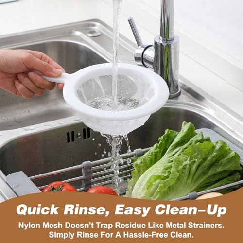 2 PCS Ultra Fine Mesh Strainer, 120 Mesh Plastic Strainer with Handle, Nylon Strainers Fine Meshes, Kitchen Strainer for Juicing with Handle for Coffee Soy Milk Juice Tea