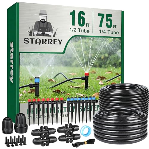 Drip Irrigation System for Garden, 2026-Upgraded Quick Connect Garden Watering Kit All-in-One with 1/2 inch 1/4 inch Irrigation Tubing for Garden, Lawn, Greenhouse, Raised Beds (91FT) - size: 91FT