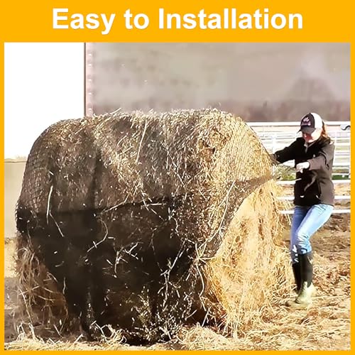 Round Bale Hay Net, 5 * 5ft Feet Slow Feed Hay Net for Horses Livestocks Feeder with 1.75 Inch Holes, Holes Fits Round Bales 4x5, 5x5ft or Square Bales 3x3x8, 4x4x8ft