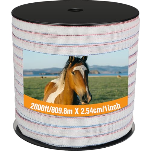 1 Roll 1 Inch x 2000 ft Electric Fence Tape for Livestock Polytape Fencing Horse Fence with High Visibility - color: White, size: 1 Inch X 2000 ft