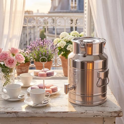 4 Gallon Milk Can with Spout, 15L Milk Container Stainless Steel Bucket with Locking Sealed Lid, Airtight Food Storage Container for Home, Farm, Commercial Kitchen (4 Gallon/15L) - size: 4 Gallon/15L