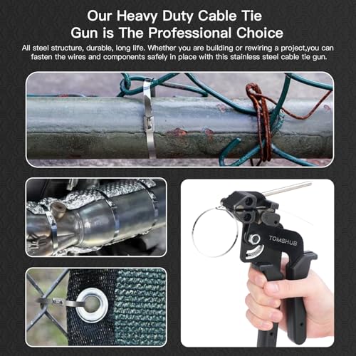 Metal Zip Tie Tool Kit, 100pcs 11.8 Inch Stainless Steel Zip Ties | Heavy Duty Self-locking Cable Tie Gun Kit for Fastening and Cutting Fence Exhaust Pipe Outdoor - color: Silver,black