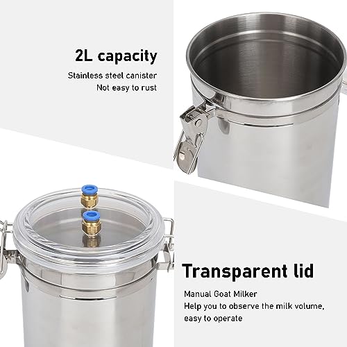 2L Manual Cow Milking Machine, Portable Hand Milker with Convenient Control, Ideal for Dairy Farms and Home Use, Durable Stainless Steel Tank