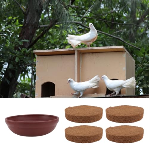 DECHOUS Pigeon Nest Bowl with 4Pcs Natural Coconut Fiber Bird Breeding Egg Mats - Clay Pigeon Nest Basin Accessories for Quails Doves and Small Birds, Pet Cage Supplies