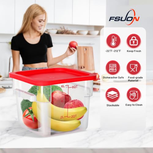 4 Pack 6 Qt Square Polycarbonate Food Storage Containers with Lids | Clear BPA-free PC with lids, side handles, measurement scale and stackable design; for food prep, storage and freezer use. - color: 6Qt