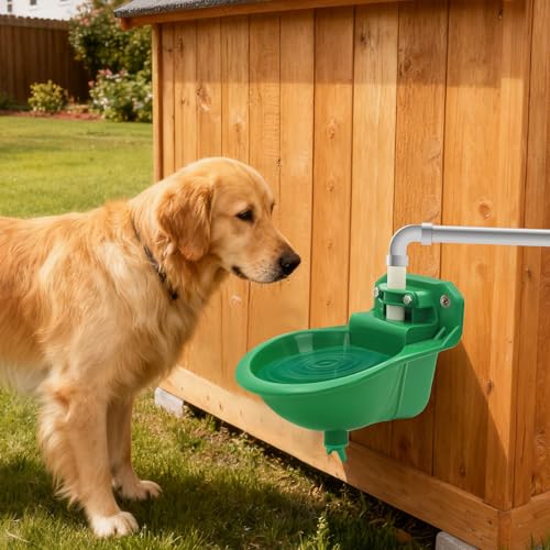 2PCS Automatic Goat Waterer Livestock Water Bowl with Copper Valve and Drain Hole, Automatic Drinking Trough for Goat Sheep Calf Pig Dog (Plastic - Green)