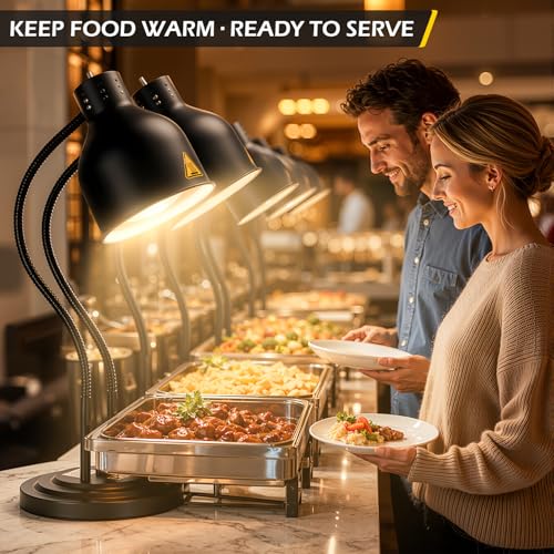 Dyna-Living Food Heat Lamp, 2-Head Adjustable Heat Lamp for Food Commercial Electric Food Warmer Lamp Catering Warming Lights for Buffet Parties Restaurant Kitchen, 500W (Black) - color: Black