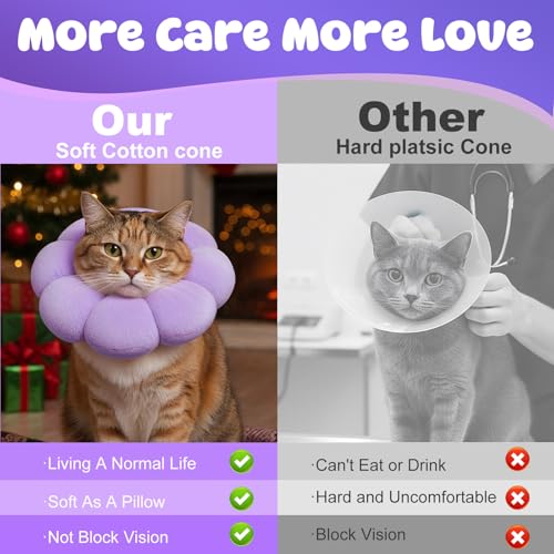 Cat Cone Collar Comfy Flower Style Elizabeth Collar Soft Waterproof Cat Recovery Collars Stop Licking Scratching After Surgery Cute Adjustable Lightweight Kitten Collars for Cats Kittens Small Dogs