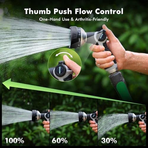 RESTMO 10-in-1 Water Hose Nozzle, Garden Hose Sprayer with 10 Adjustable Spray Patterns, Easy Thumb Control for Flow Adjustment, Ideal for Watering Plants & Lawns, Washing Cars & Pets, Black - color: Black