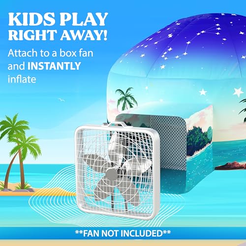 W&O Starlit Oasis Inflatable Fort with Lights & Sound - Fan Not Included | Starlit Oasis Aerodome with LED Lights, Sound Button, Glow-in-Dark Stars, Easy Entry/Exit. Fan Not Included, Ages 3-12 - color: Starlit Oasis