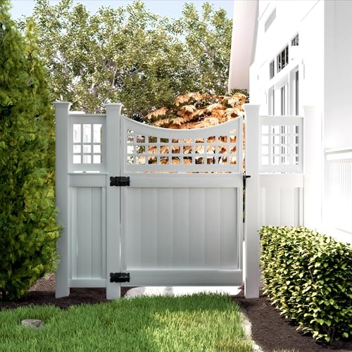 WINSOON 304 Stainless Steel Self Locking Gate Latch and Gate Hinges 2 Sets | Heavy Duty Fence Gate Hardware Kit, for Vinyl Fence Gate and Wooden Fences Gate, Adjustable Tension, Automatic, Rust Proof