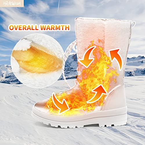 HEAWISH Women’s Winter Snow Boot Fur Lined Mid Calf Warm Boots - color: Black, size: 7.5