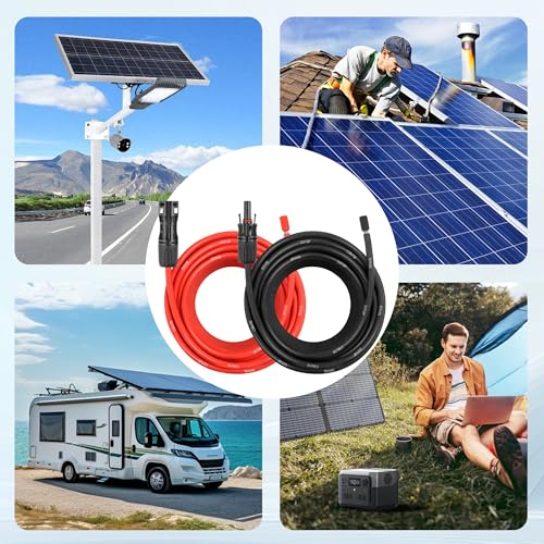 10 FEET 8AWG Solar Panel Extension Cable,8 Gauge Extension Cord, Solar Panel Wire with Extra Fair of Female and Male Quick Connectors Solar Adapter for RV, Off-Grid Systems (10FT Red + 10FT Black) - size: 10FT-8AWG