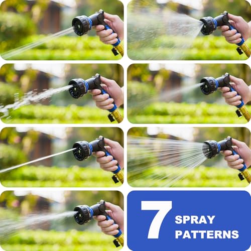 HOSUN Heavy Duty Garden Hose Nozzle, Adjustable Metal Water Sprayer, Blue | 7 Spray Patterns, Thumb Control, Ergonomic handle, High Pressure, Lawn Watering, Car Wash, Pet Cleaning