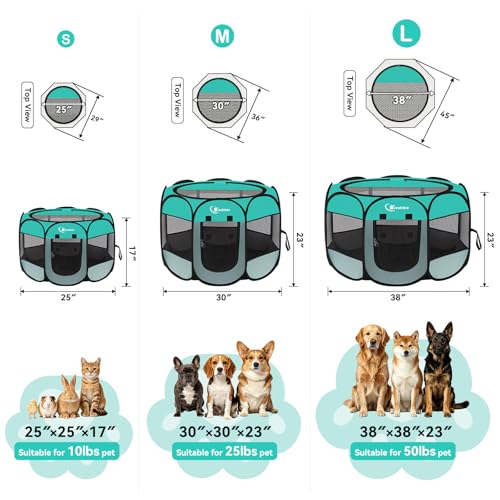 Siedihit Playpen for Small Dog Cat, Dogs Tent Crate Cage Indoor/Outdoor | Portable Pop Up Dog Kennel with Carrying Bag for Rabbits(Green, Small) - color: Green