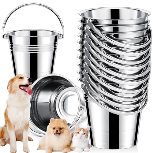 Hicarer 10 Pack 1.5 Quart Stainless Steel Dog Water Buckets, Metal Pails | For Dogs Birds Cats & Livestock, Pets, Kennels, Fences, Gardening, Camping, Handle Design, Heavy Duty, Durable, Easy Clean - size: 1.5 Quart