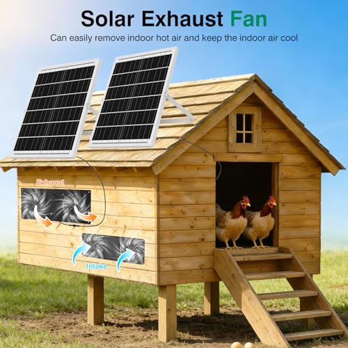 40W Solar Fan with Battery & Timer for Chicken Coop, Greenhouse & Shed | 3500RPM High-Speed Solar Powered Fan, Low Noise IP65 Waterproof Exhaust Fan for Outdoor, Pet House & Window - size: 16 inches