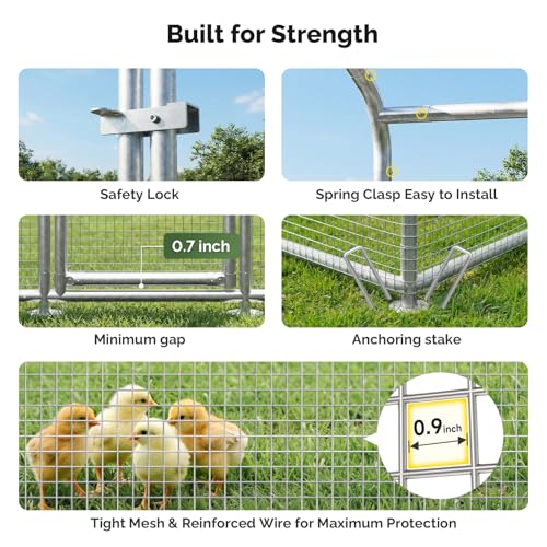 Sino Luban Large Metal Chicken Coop Run with Galvanized Hardware Cloth for 30 Chickens/Ducks, Chicken Runs for Yard with Waterproof Cover, Chicken Enclosure Pen Outdoor, Walk-in Poultry Cage