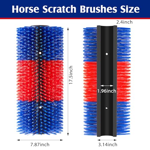 3 Pack Livestock Scratching Brush, Blue and Red | Animal Scratcher, Itch Relief Grooming, Horse Goat Cow Scratcher, Fence Post Mounting, Durable Bristles, Farm Livestock Care - color: Blue and Red