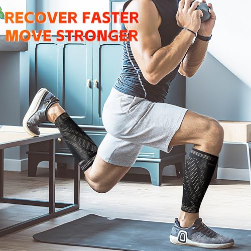 Hiball Copper Calf Compression Sleeves for Men & Women, Lower Leg Support Braces, Footless Graduated Compression Socks for Varicose Veins, Shin Splint, Lymphedema, Calf Pain Relief, Running (1 Pair) - size: Medium