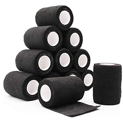 12 Rolls Elastic Self Adhesive Bandage Wrap 3 Inch, Breathable Non Woven Cohesive Bandage, Vet Wrap for Dogs, Ankle Sprains Swelling Tape, Sports Athletic Tape Black - color: 3 Inch-12 Count Black
