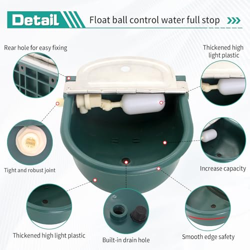 Automatic Water Bowl Plastic Livestock Waterer with Float Valves Stainless Steel Cover Livestock Water Trough Bowl,for Cattle Horse Goat Dog(39.37 Inch Pipe)