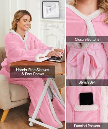 SIHOHAN Heated Throw Blanket with Foot Pockets for Women | Flannel & Sherpa, 8 Heat Levels & Timer, Portable for Home Office Travel, Machine Washable, Pink - size: 50*70 Pink