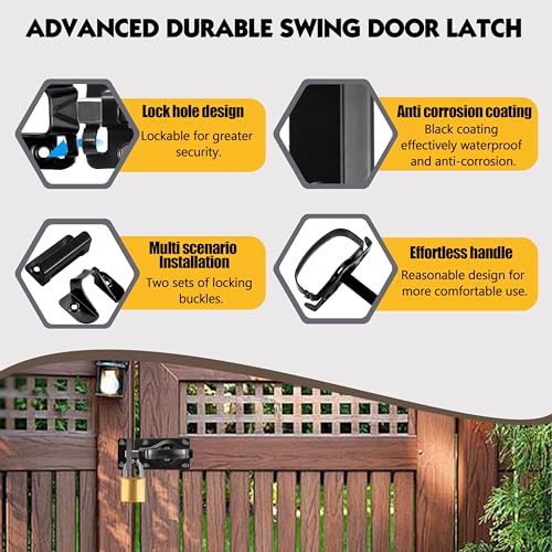 Swinging Shed Door Latch with Handle for Indoor/Outdoor Use, Heavy Duty with WeatherGuard Coating, Black