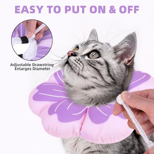 PUPTECK Cat Cone Collar, Soft Kitten Recovery Collar, Lightweight Anti-Bite Lick Elizabethan e Collar for Cats Puppy After Surgery, Purple M - color: Purple, size: M - Neck Up to 10.5"