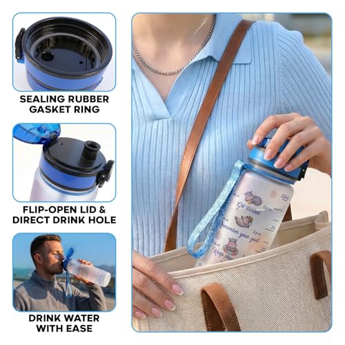 Cute Hippo Hydration Water Bottle 32oz, Stop Slacking Drink Your Water Motivational Bottle, Funny Hippopotamus Animal Gift for Women, Hippo Lover Gifts - color: Hippo