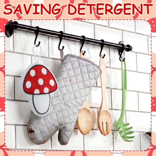 12 Pcs Red Mushroom Sponge Dish Scrubber Dual Sided Non Scratch Dish Washing Scrubbers Reusable Household Cleaning Kitchen Tools for Dishwashing Washing Dishes Cookware Tubs Sinks - style: Red Mushroom