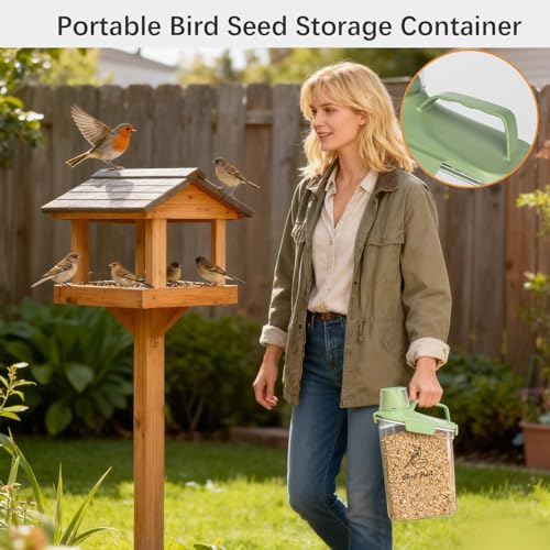 Bird Seed Storage Container Portable-3 Qt/2.8 L Clear Pet Food Container-with Measuring Cup/Lid,Airtight Wild Bird Seed Dispenser for Storing Sunflower Seed|Squirrel proof|BPA Free-Green - color: Green(Bird Feed)