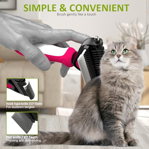 Spring Blossoms-2 in 1 Professional Grooming Rake for Cats & Dogs-Dematting Comb for Easy Mats & Tangles Removing,Pet Brush Safe No More Nasty Shedding and Flying Hair (Rose) - color: Rose