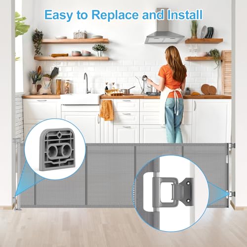 EZIGO Retractable Baby Gates Replacement Parts for 100/120 inch Dog Gate | Full Set Wall Mounting Accessories Including Brackets, Latches, Screws for Extra Wide Baby Gate Retractable Dog Gate, Gray - color: Gray, size: Medium