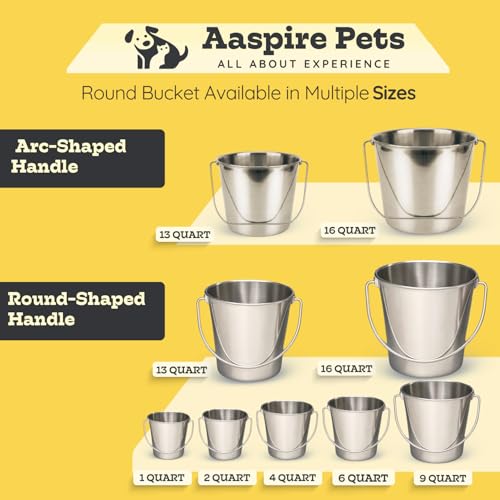 13 Quart Heavy Duty Stainless Steel Round Bucket with Arc Handle, Metal Feed Bucket, Water Pail for Dogs, Horses, Goats, Livestock, Farm & Kennel - size: 13 Quarts