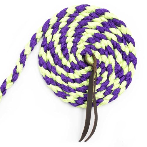 Jeffers Equine Braided Mule Tape Halter with 10' Detachable Lead Rope Set for Horses, 14 to 18 Hands - Stylish Design with Adjustable Poll Strap, Easy to Use Western Tack - Purple & Lime Green - color: Purple & Lime Green