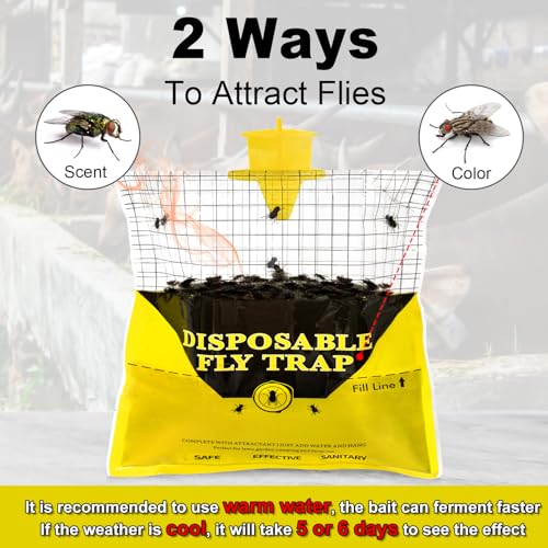 6 Pack Outdoor Fly Trap Bags Hanging - 6 * 30g Bait, Durable, Effective | Bug Hunter Catcher Killer Repellent for Stable Horse Barn & Farm | Disposable | Easy to use | Large Capacity - size: 6 pack