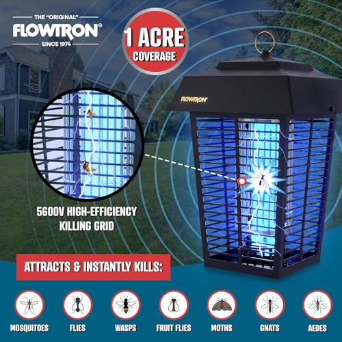 Flowtron Bug Zapper, 1 Acre of Outdoor Coverage with Powerful 40W Bulb & 5600V Instant Killing Grid, Mounting Bracket For Bug Zapper, Mosquito Attractant Cartridge & Replacement UV Bulb For Bug Zapper