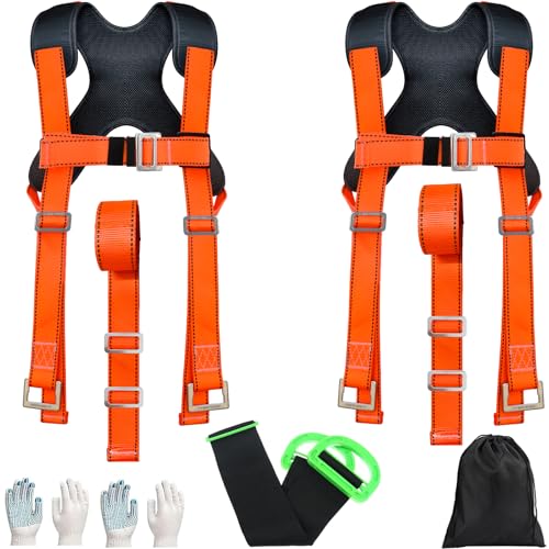 Shoulder Furniture Moving Straps Chest Buckle and 1-Person Lifting Strap | 2-Person Moving Straps Adjustable Easily Lifting and Moving for Mattresses Appliances Heavy Object Up To 1200LBS - color: Orange-2Person Straps