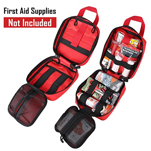 LIVANS 1000D First Aid Bag Empty, Medical Ifak Pouch for Emergency & EMT | Molle Compatible, Rip-Away & Quick-Release Design, Versatile for Tactical, Camping, Hiking and Travel - color: Red(7.1"l X 3.5"w X 8"h)