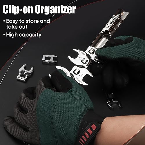 SHALL 3/8" Crows Foot Wrench Set, 11-Piece Metric Crowfoot Wrench Set with Clip-on Organizer, 10-22mm, Tools for Mechanics, Access Fasteners in Tight Spaces - size: 10 - 22 mm