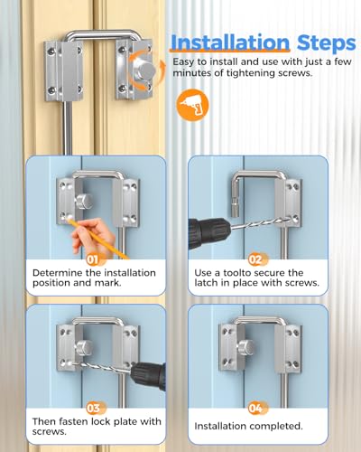 Updated U Patio Sliding Door Loop Lock Latch, Silver | 90/180 Degree Aluminum Alloy Home Security Loop Bolt Lock for Barn Door,Window, Fence, Shed and Gate Latch - Rotary Locking - color: Silver-1 PC