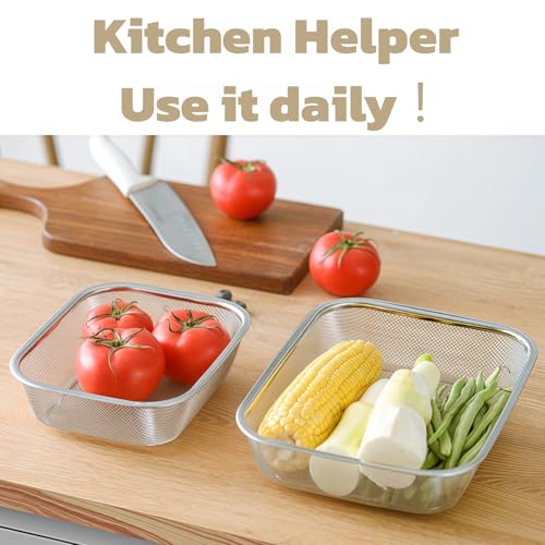 18/8 Stainless Steel Fine Mesh Strainer Basket with Feet, Rectangular Colander for Vegetables, Fruits, Pasta, Noodles – Rustproof, Durable & Easy to Clean (9.84 inch) - color: Sleek Square, size: 9.84 inch