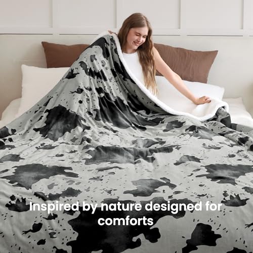 Heated Blanket Queen Blanket - Fast Heating Electric Blanket, Soft Heated Throw with 4 Time Settings,10 Heating Settings, Warm Gifts for Women Mom Grandma(84" x 90" Cow Print Grey) - color: 02 - Black Ombre-grey, size: Queen 84" x 90"