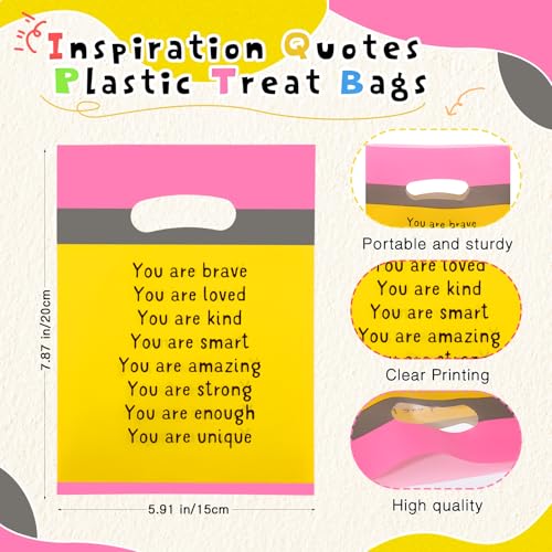 Coume 100 Pcs Back to School Gifts Bags for Students Inspiration Quotes Plastic Goodie Snack Treat Bags with Handles Birthday Party Favors from Teachers, 6" x 8" - style: Pencil Style