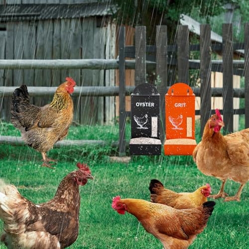 Chicken Grit Oyster Shell Feeder Poultry Hanging Gravity 2 Pack - color: Red&Green
