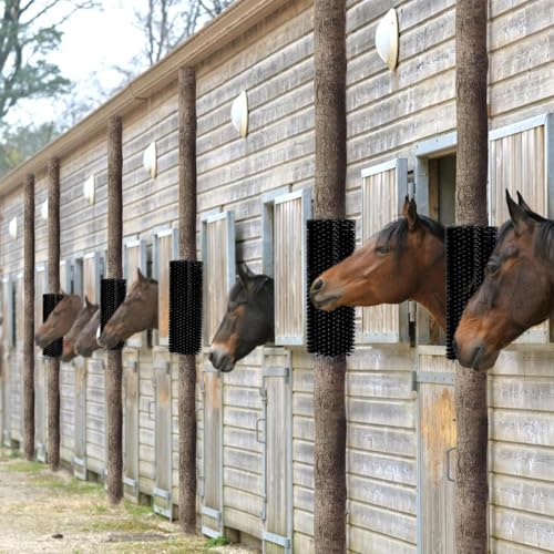 4pc Livestock Scratch Brushes, 20'' x 7.3'' Heavy Duty Cow Scratcher Wall Mount, Flexible Anti-Itch Grooming Tool for Cattle, Goat, Horse Grooming Supplies with Screws and Nuts - color: black