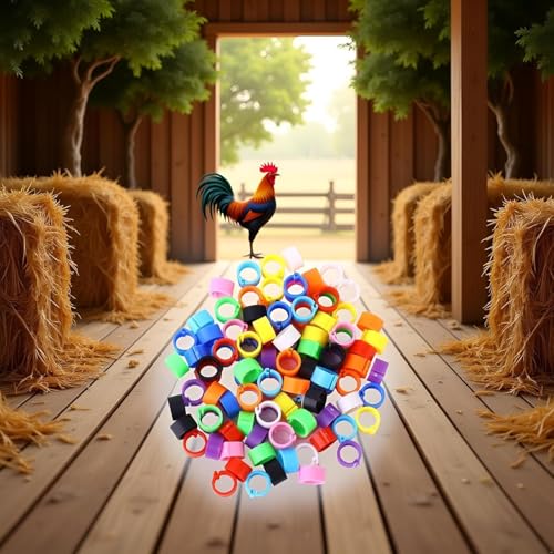 100Pcs 10-Color Poultry Leg Bands, Leg Bands Clip-on Rings for Birds, Ducks and Chickens, Multi-Color Farm Animal Livestock Tagging Accessories, 8mm Adjustable Clip-On Bird ID Rings for Poultry