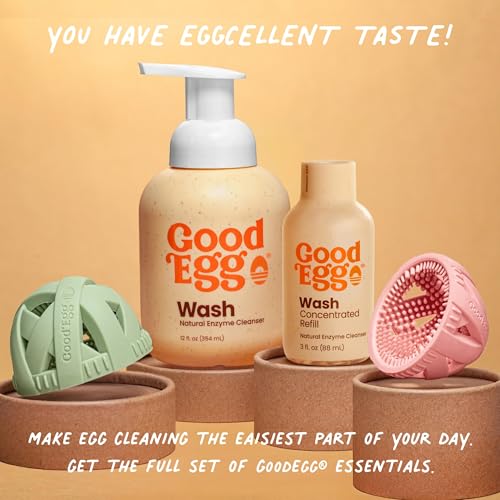 GoodEgg Enzyme Egg Wash Cleaning Solution, Foaming Spray Pump, Refillable | 12oz Bottle, Safe To Use, Doesn't Penetrate Egg Shells, Easily Removes Dirt, Poop, and Feathers, Chicken Egg Washer, USA Made