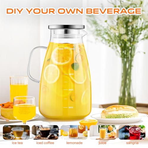 Aofmee Glass Pitcher with Lid and Handle, Glass Water Pitchers, 1 Gallon | Thickened Borosilicate Glass Iced Tea Pitcher, Drip-free Spout, Heat Resistant, Stovetop Dishwasher Safe Jug Jar - size: 1 Gallon